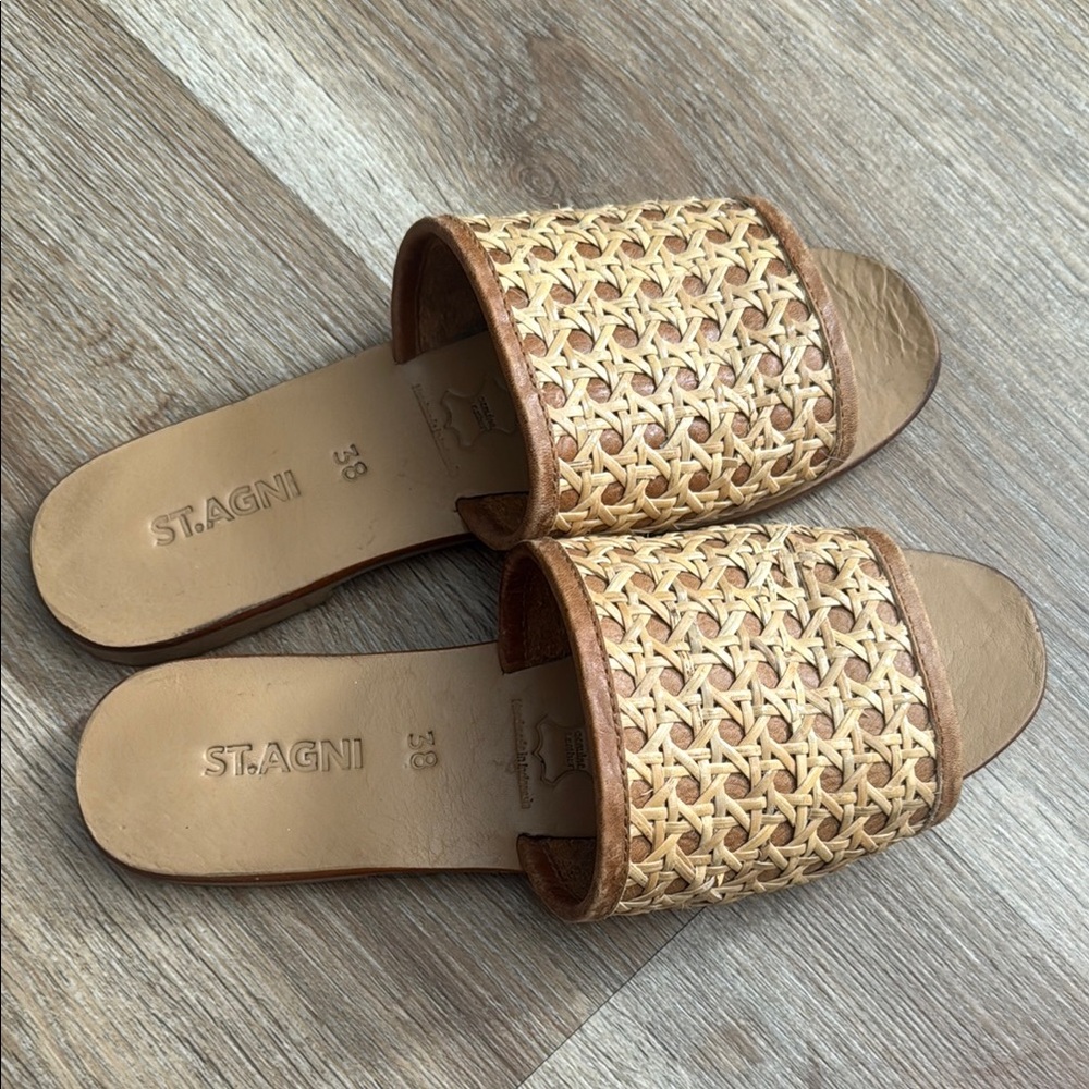 St. Agni Tan Sandals Geometric Minimalist Design